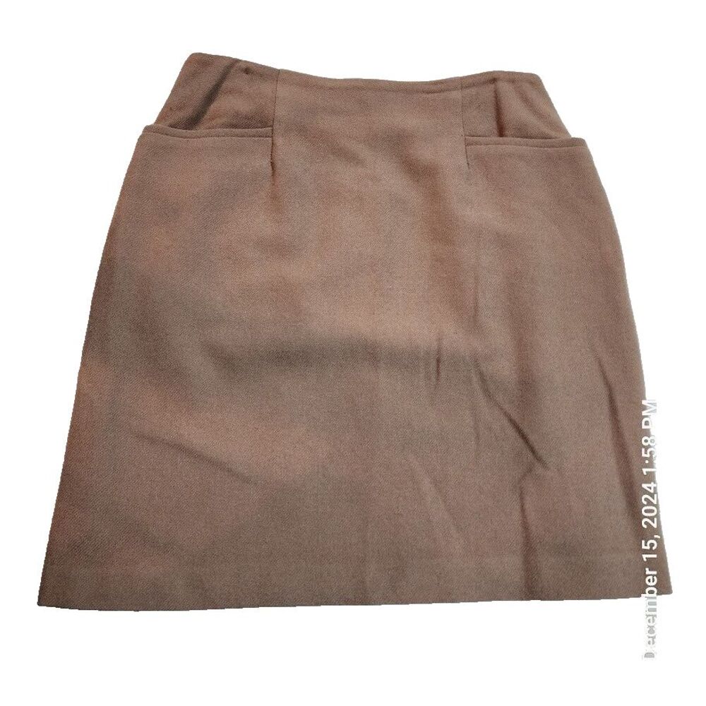 Vintage Michele Lined Knee Length Brown Pencil Skirt Back Zip Slit No Size READ